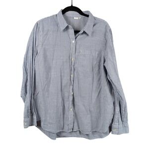 GAP Womens XL Button Down Shirt Blue‎ White Striped Long Sleeve Cotton Top